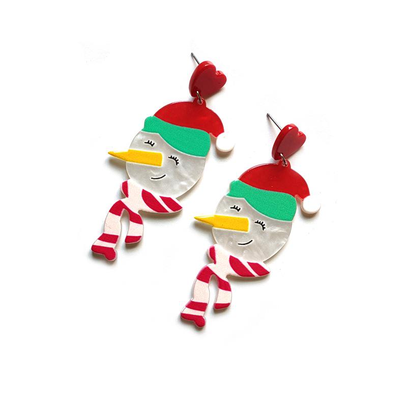 Red Heart Christmas Snowman & Santa Hat Acrylic Dangle Earrings