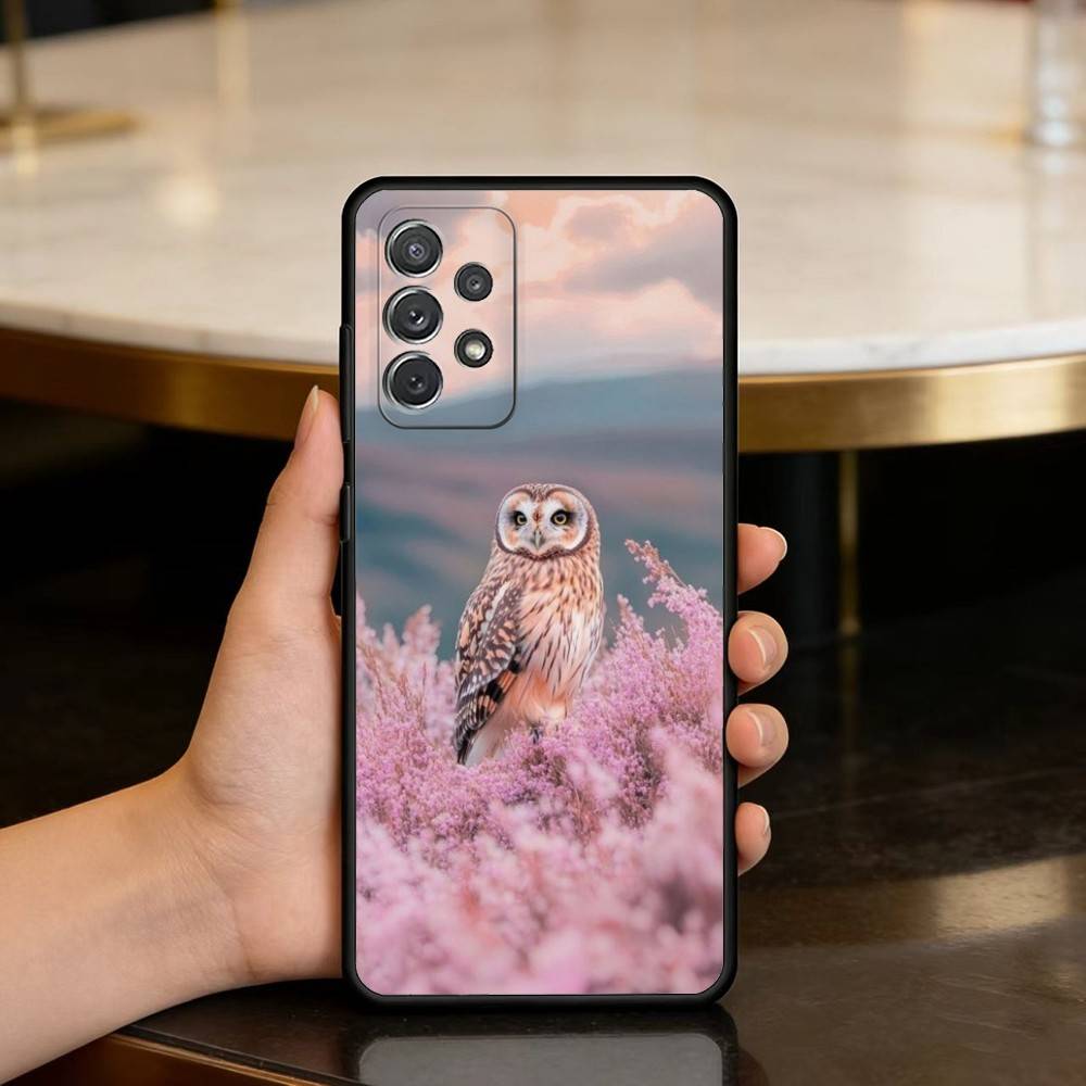 C-Cute A-Animal O-Owl Phone Case For Samsung Galaxy A73,A72,A71,A70,A53,A52,A51,Soft Silicone Black Cover