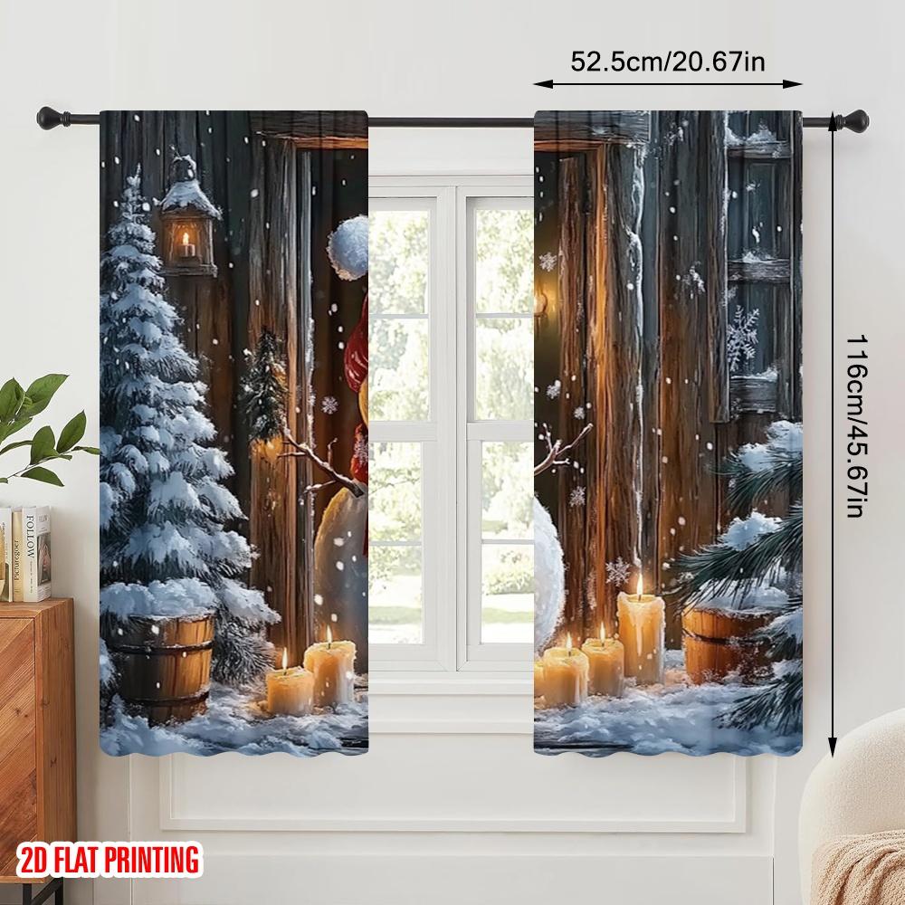 2pcs,2D Plane Printing Curtains Digital Printed Snowman Christmas Winter Door 100% Polyester (without Rod) All Seasons Use for