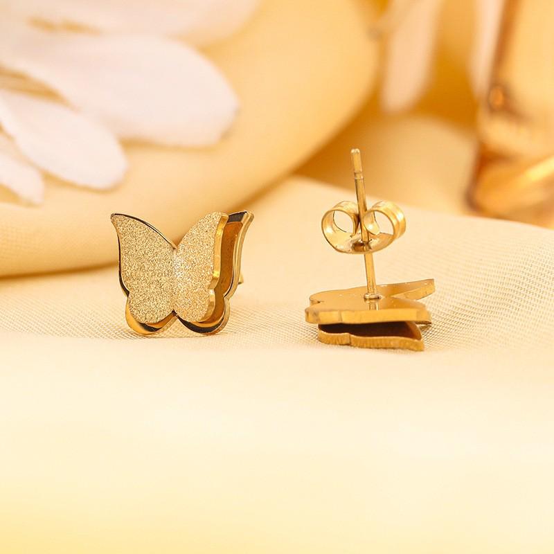 Butterfly Earrings for Women, Non-fading Titanium Steel, Double-layer 3D Design, Simple & Exquisite, Mori Style