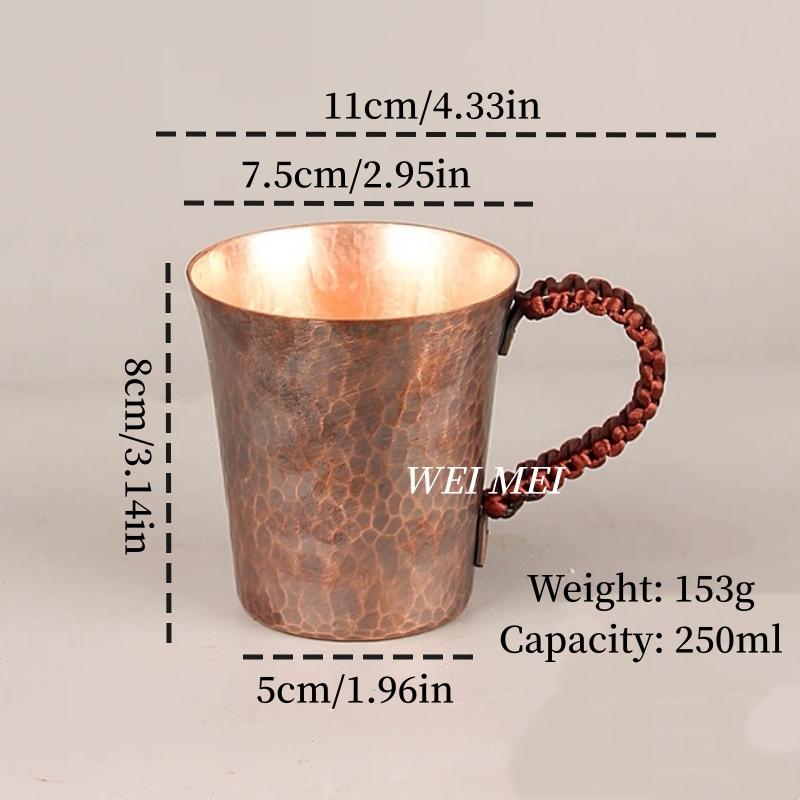 Handcrafted Vintage Copper Coffee Mug,Thickened Woven Handle Hammer Texture Cold Drink Cup,Friends Gifts Tea Cup Tableware