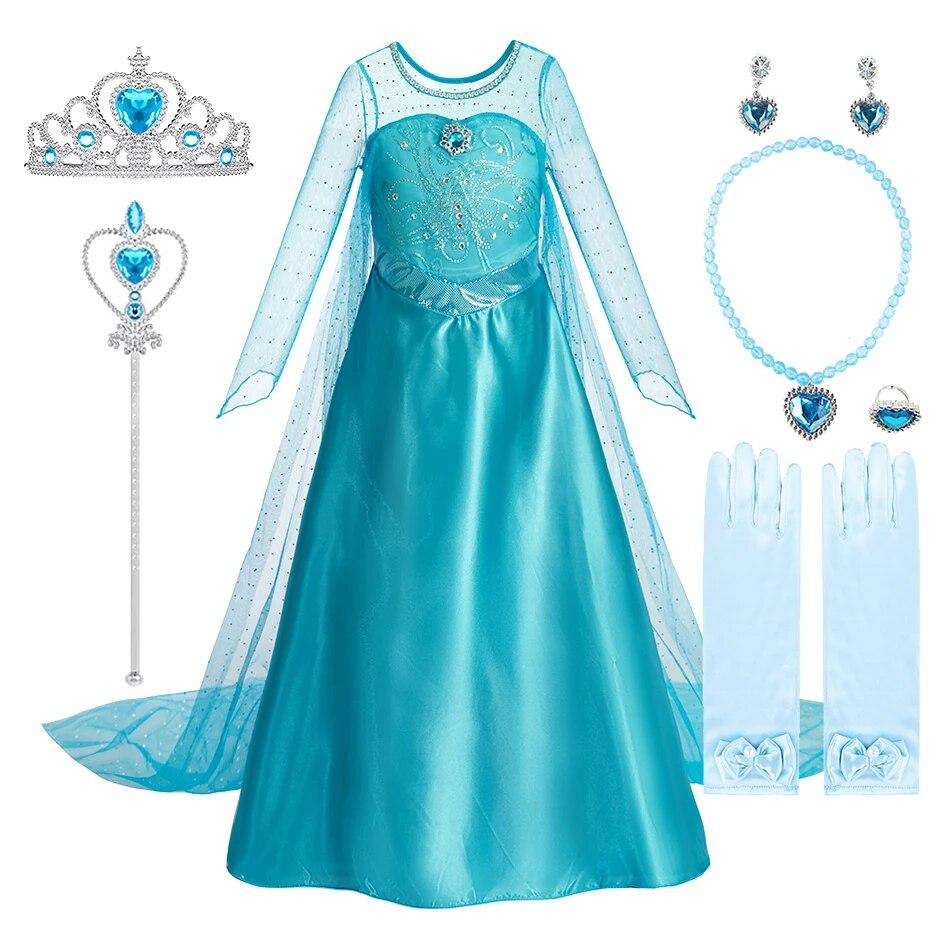 Halloween Elsa Dress for Girls Children Party Princess Costume Kids Disguise with Long Cloak Girl Snow Queen Carnival Clothes