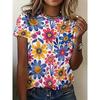 Women's Summer Casual Versatile Design 3D Printed Round Neck Short Sleeved T-shirt