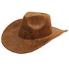 JYL TS DIY Black PU Cowboy Hat Ethnic Sun Protection Hat Faux Leather