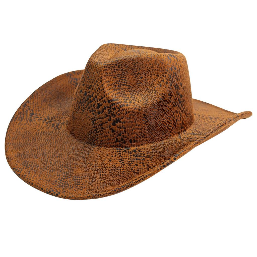 JYL TS DIY Black PU Cowboy Hat Ethnic Sun Protection Hat Faux Leather