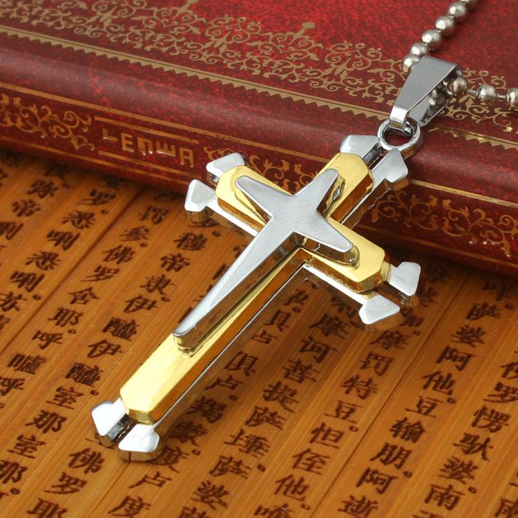 Men's Hot-Selling Three-Layer Cross Pendant Necklace Jewelry