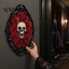 Spider Web Skull Ornament Halloween Gothic Wall Decoration, Vintage Red Rose Frame Sculpture, Decorative Horror Art for Holiday Party Decor