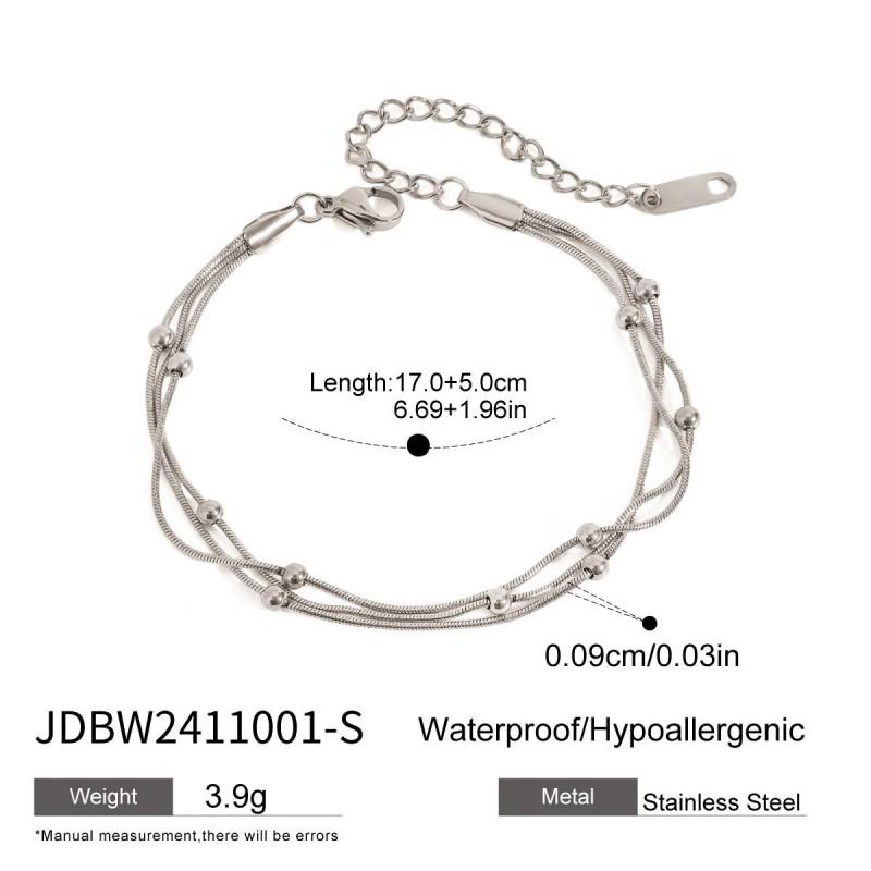 Stainless Steel Layered Bead Bracelet Women Minimalist Geometric Stackable Jewelry Ins Style