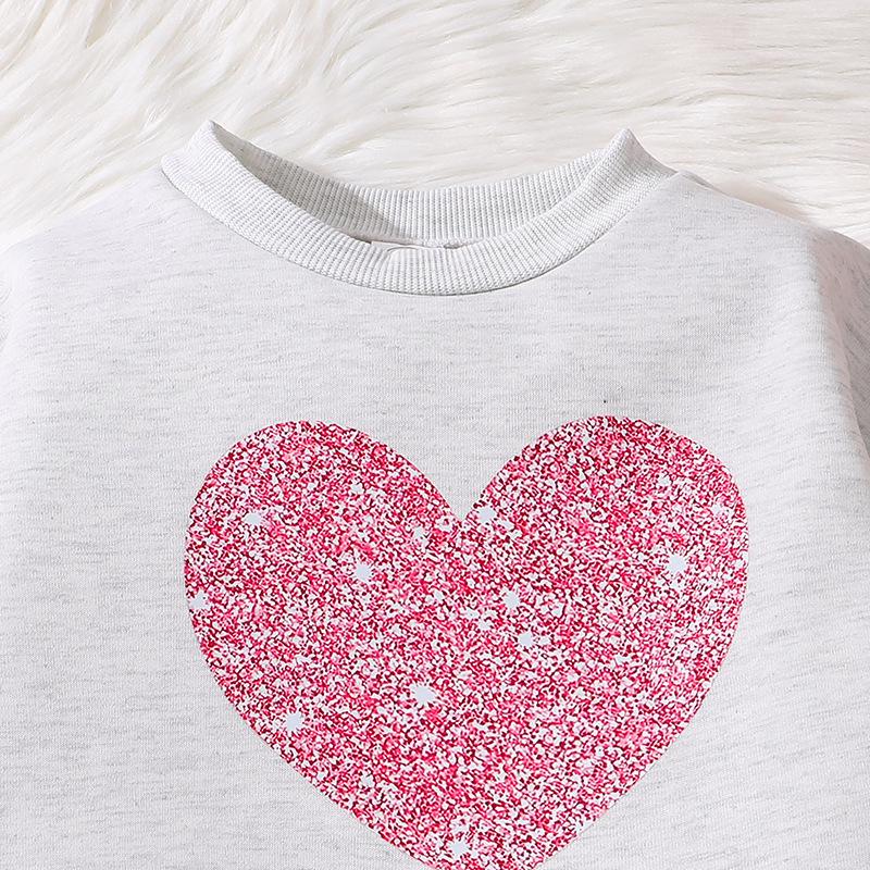 Girls' Spring Hoodie Set - Heart Long Sleeve Top & Pants, Plus Velvet, Casual Two-Piece Outfit for Medium to Large Children