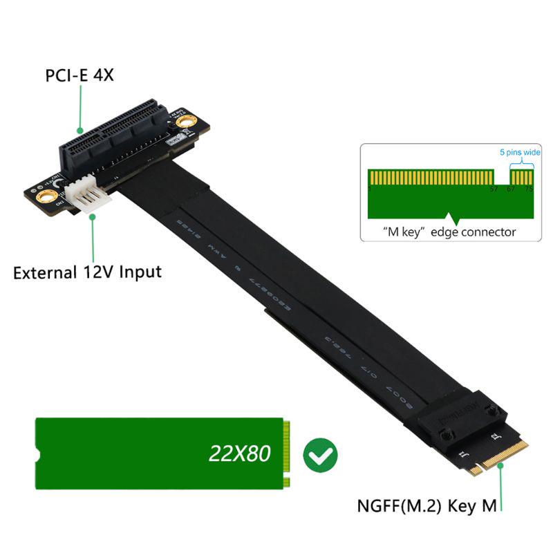 Кабель расширения PCI-Express Key-M PCIe x4 3.0 PCI-E 4X To для M.2 NVMe для M для Key 2280 r Card Gen3.0 Cable 32G