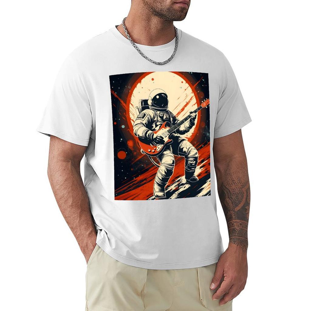 Astronaut Playing Guitar TShirt Vintage Oversized Designer T Shirt Men