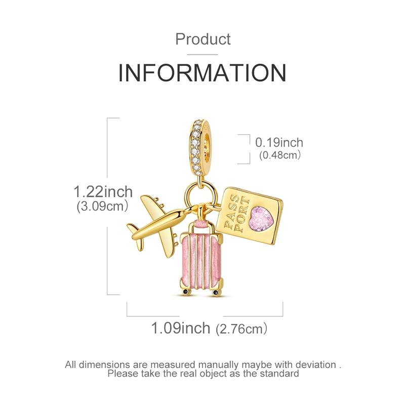Original 925 Sterling Silver Charms Golden Camera Suitcase Airplane Pendant Fit Original Bracelet For Women DIY Jewelry Gift