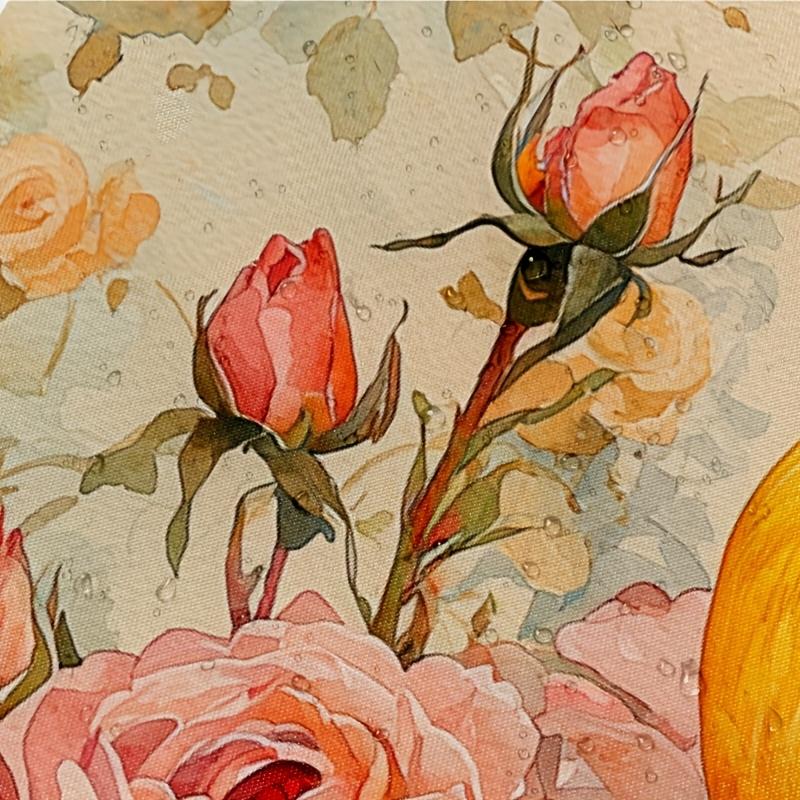 Blumen-Vogel-Duschvorhang - Lebendiger Gelber Vogel & Rosa Rosen, 71x71 Zoll Polyester, Handwäsche, Stilvolle Sommer-Badezimmerdekoration