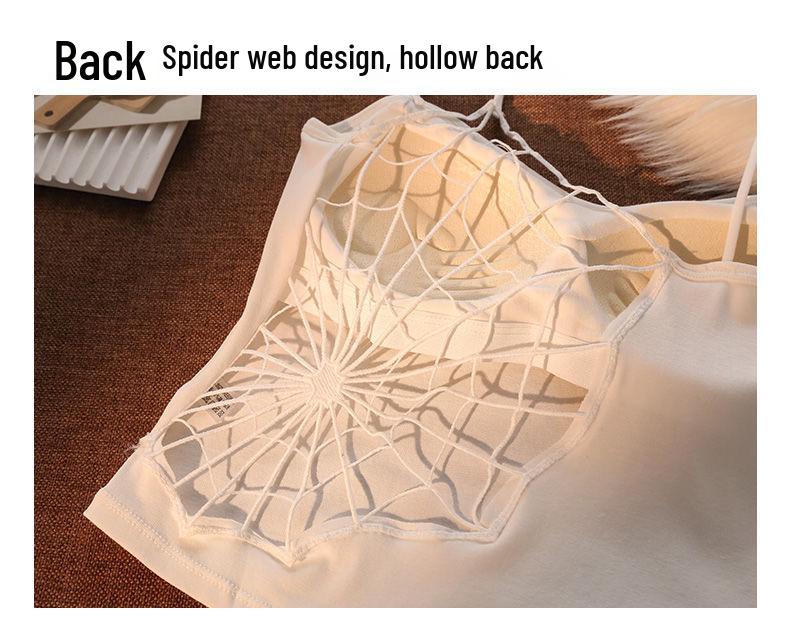 Women's White Strapless Camisole: Summer Innerwear with Built-in Bra Pads, Spiderweb Back Design for a Sweet and Spicy Look