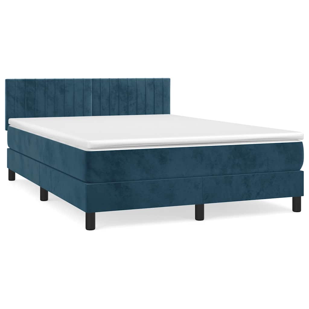 Box Spring Bed with Mattress Dark Blue 140x200 cm Velvet