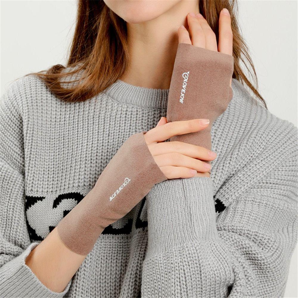 

Зимнее тепло Осенние плюшевые вязаные перчатки без пальцев варежки коричневый