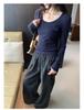 Korean Style Pink U-Neck Slimming Long-Sleeve Women's Base Layer Top for Autumn/Winter