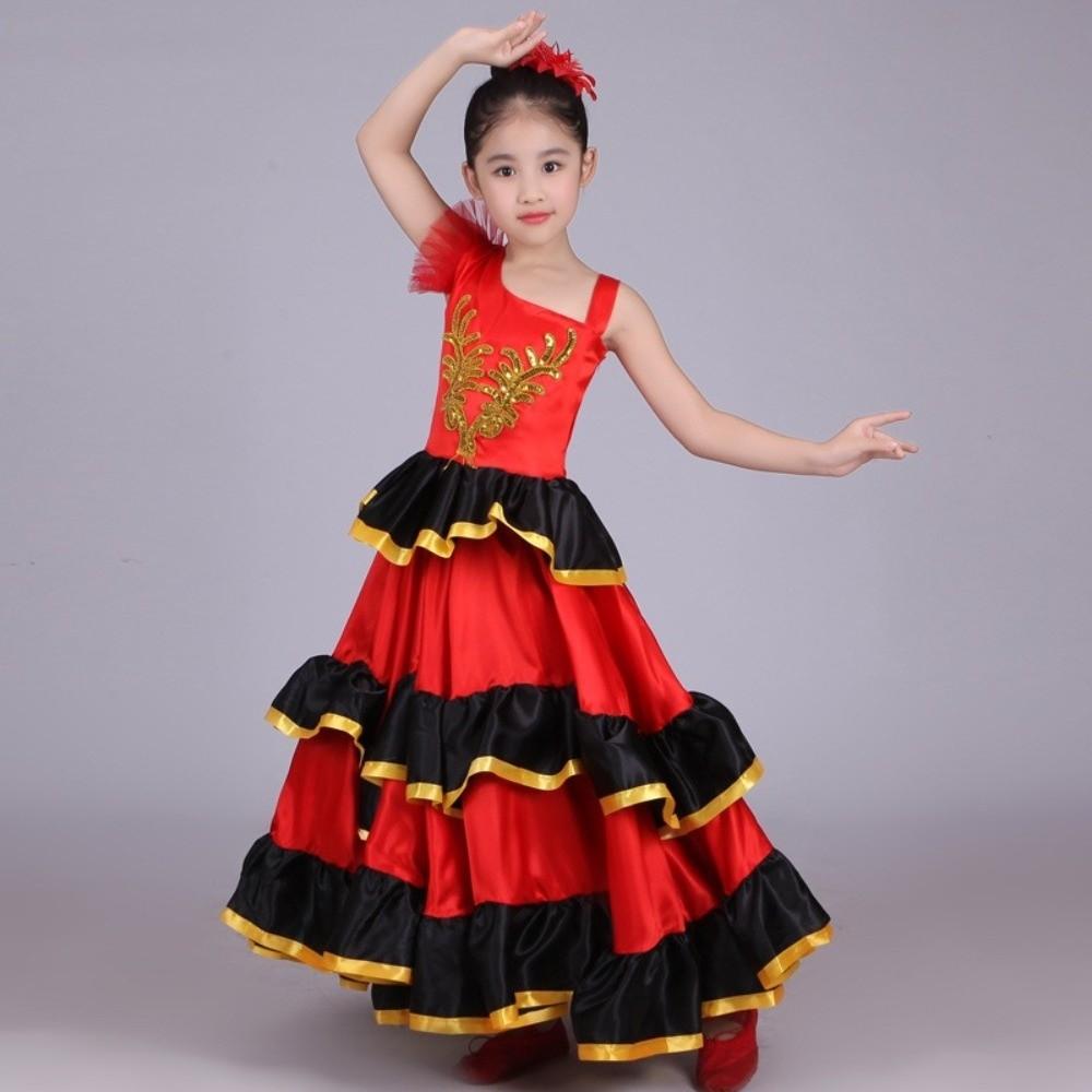 Weiches Performance-Kleid Satin Langes Kleid Hohe Qualität Tanzkleid Stierkampf-Performance
