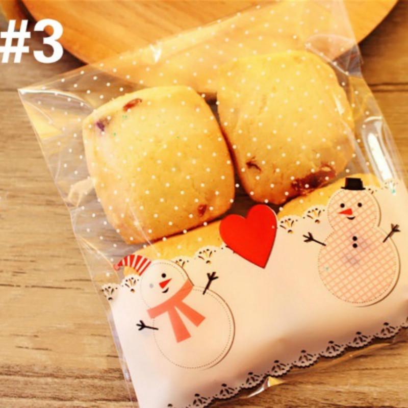 

100 шт. Рождественские самоклеящиеся пакеты для упаковки печенья с изображением Санта-Клауса, лося, снеговика, для закусок, печенья 3