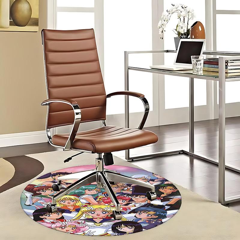 1pc Sailor Moon Anime Round Carpet Office Chair Mat, NonSlip Rug for Home Decor, Living Room, Bedroom, Game Room