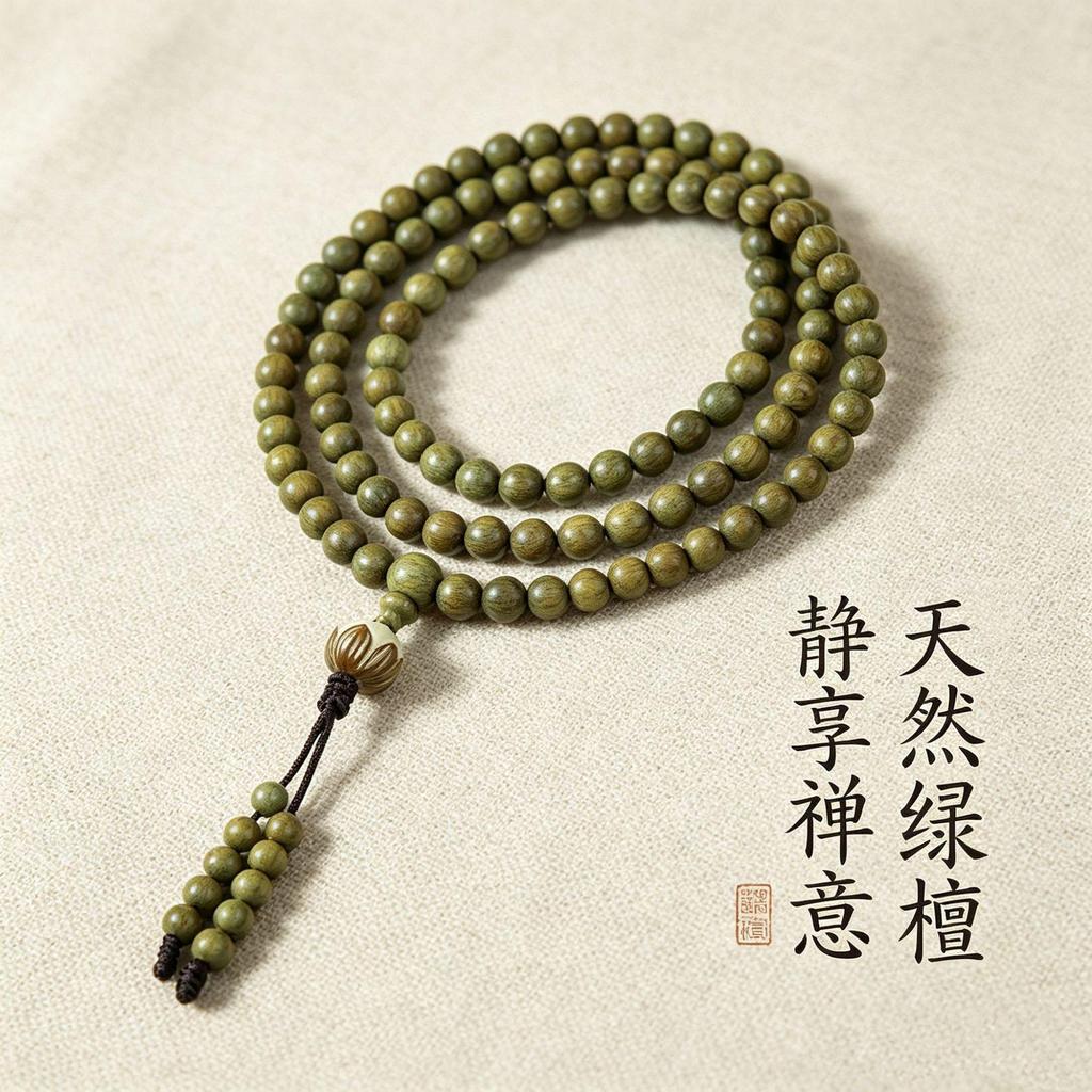 Argentina Green Sandalwood Beaded Bracelet: 8mm Buddhist Rosary for Men & Women