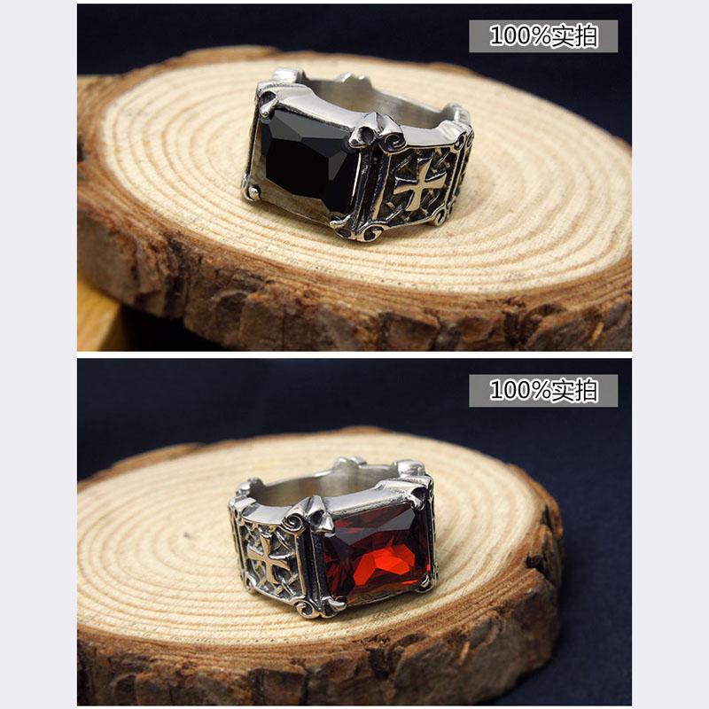 Men's Titanium Steel Ring Vintage Red Zircon Ring Gothic Cross Ring Men's Punk Accessories