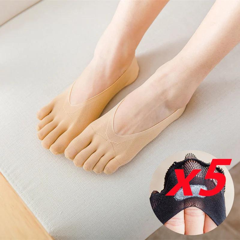 1/3/5 Pairs/Lot Women Summer Five-Finger Socks Ultrathin Funny Toe Invisible Boat Sokken Silicone Breathable Short Low Ankle Sox