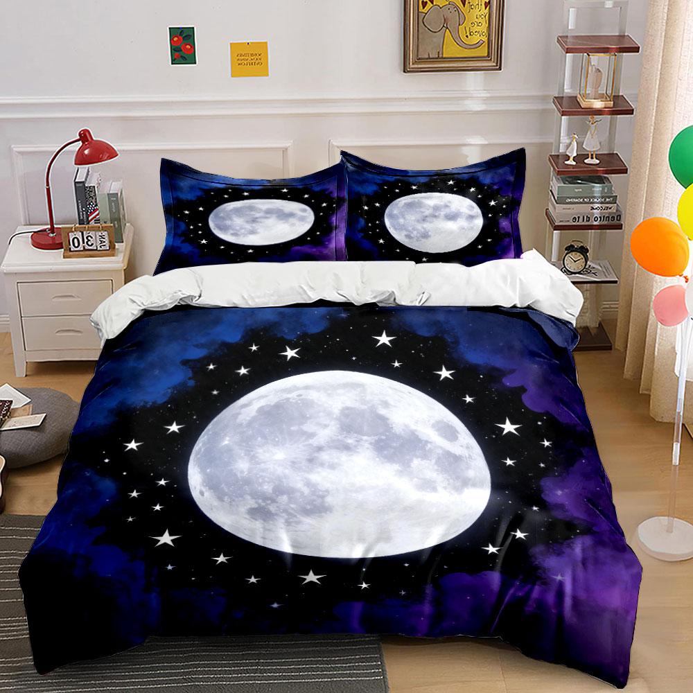 Moon Star Galaxy Bedding Set Soft Comfortable Duvet Cover Bedding Set Included 1*Duvet Cover & 2*Pillowcases, Gift