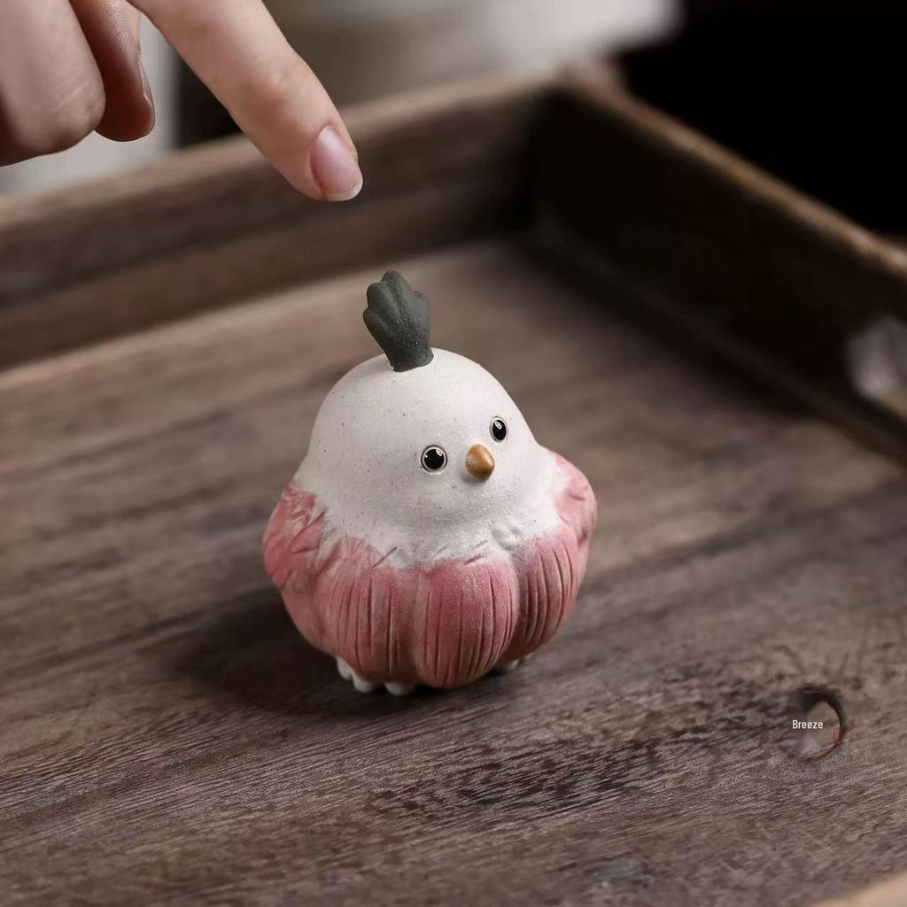 Handmade Yixing Purple Clay Garlic Bird Tea Pet Ornament