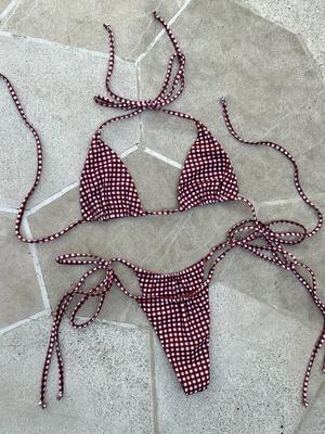 2026 Neuer Sexy Bikini-Set mit niedrigem Bund Badeanzug Bademode Damen Träger Print Brasilianischer Neckholder Tanga Strandmode Badeanzug biquini