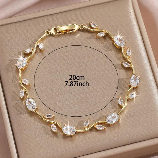 Luxury Gold-Plated Copper Zircon Leaf Bracelet, High Quality Jewelry