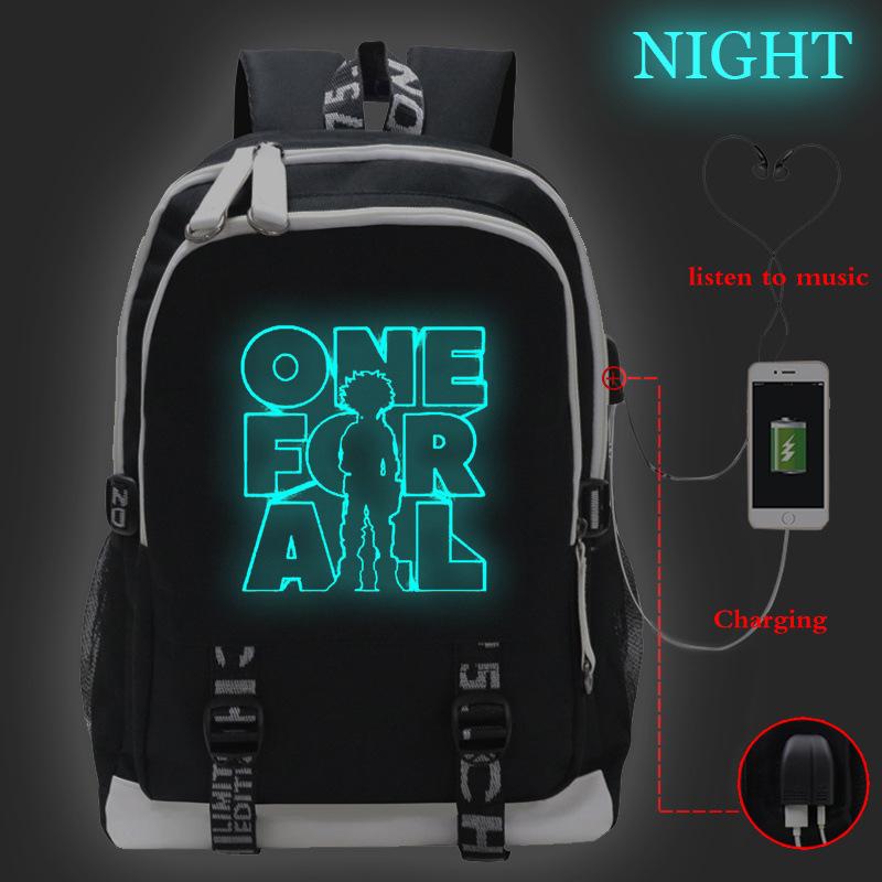 My Hero Academy Anime Peripheral Printing Backpack USB Interface Multifunctional Student School Bag Luminous