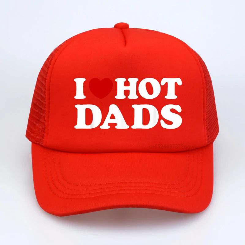 I Love Hot Dads Red Heart Graphic Baseball cap Cotton Streetwear pop Dad hat outdoors Unisex Mesh Fishing caps Adjustable