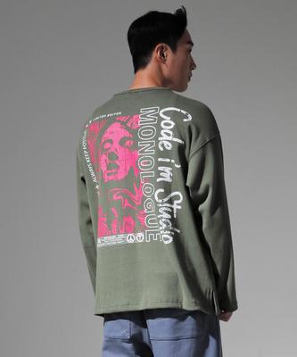 CODE I'M Monologue Print Heavyweight Oversized Long Sleeve Tee Khaki
