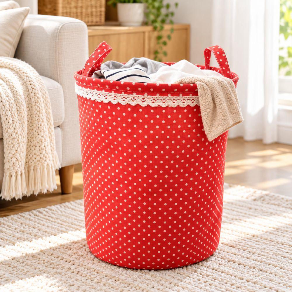Polka Dot Storage Basket Cotton Linen Laundry Basket Fashion Clothes Organizer Storage Bin