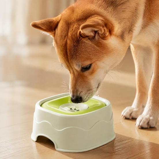 Cat Water Bowl Pet with Floating Disk, No Spill Dispenser Food Grade Plastic for Dogs Cats, Splash Proof Slow Drink Feeder Detachable Container