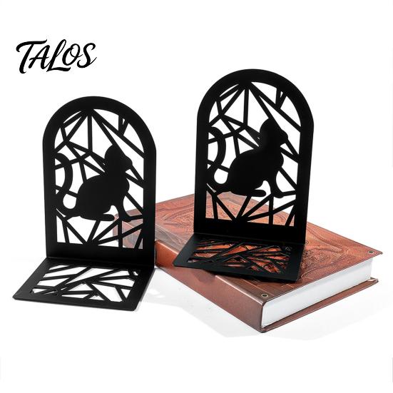 Hollow Metal Bookend 1 Pair Cat Bookends, Decorative Heavy Book Ends Anti-slip for Shelf, Non-Skid Black Stopper Home Office Desk