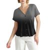 Damska Moda Krótkorękawowa Bluzka z Dekoltem V z Nadrukiem w Kolorze Gradientowym Casualowy T-shirt na Guziki