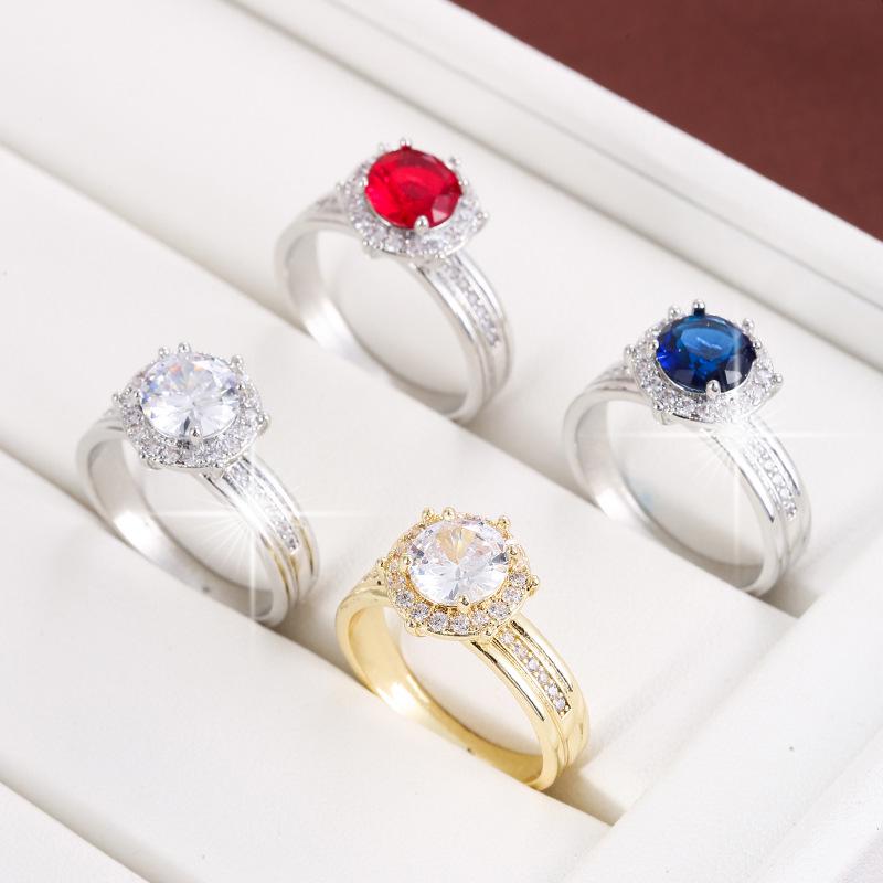 Luxurious Round Zircon Copper Ring: Elegant & Versatile Women's Jewelry