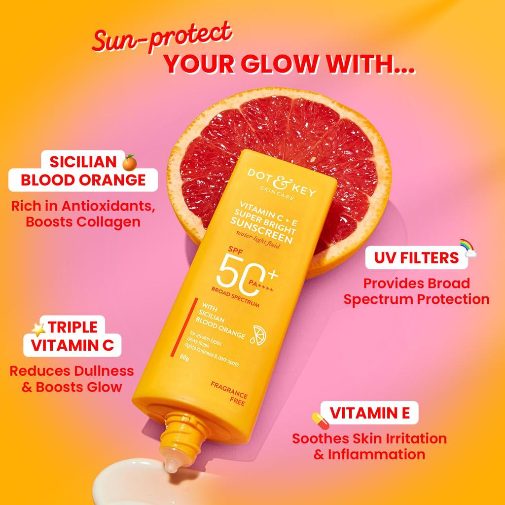 DOT & KEY C-vitamin + E Superljus Solkräm SPF 50 PA+++ Vattenlätt UVA UVB Blått Ljus 30G Förpackning med 1