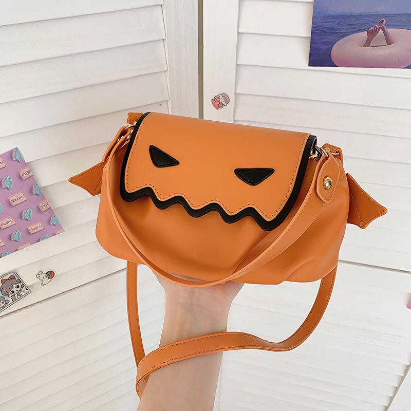 

Halloween funny pumpkin bag new fashion contrasting colors personalized creative shoulder bag casual cartoon oblique span bag помаранчевий