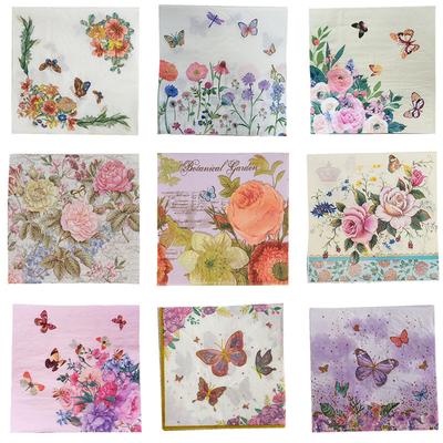 20pcs/pack 33x33cm Butterfly Flower Disposable Napkin Paper Cocktail Wedding Birthday Party 2-Ply Square Dinner Napkins