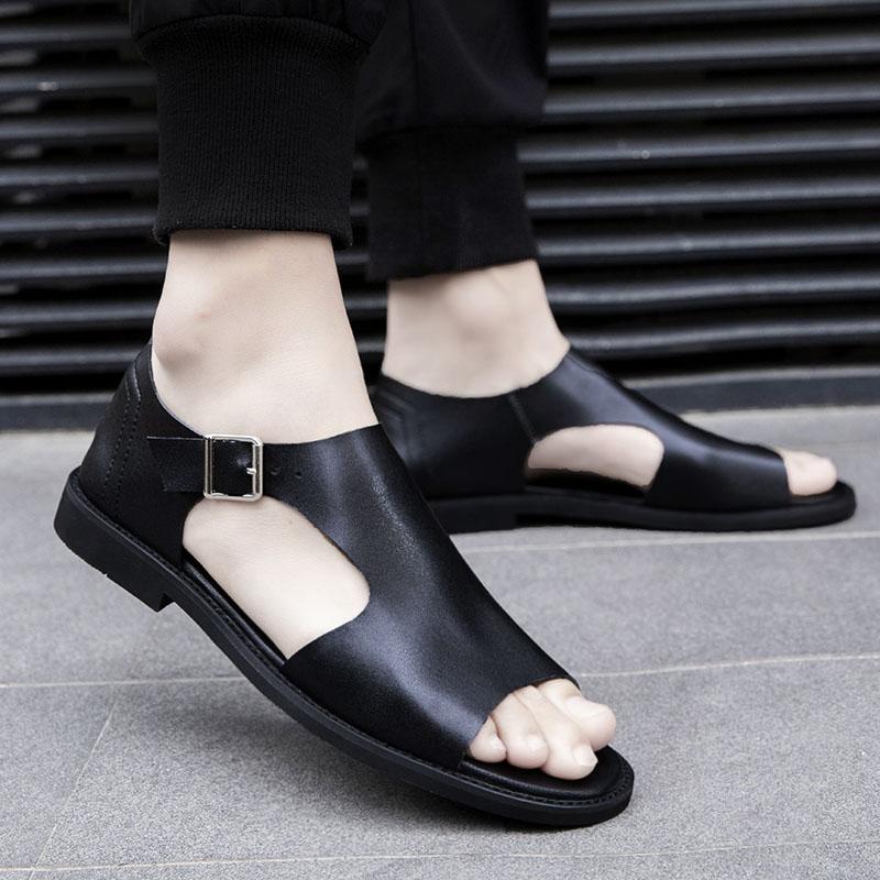 Fashion Luxury Business Men's Sandals Men Beach Shoes SandalsGenuine Leather Non-slip Men's Slippers Breathable Outdoor Driving Sandals