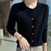 2026 Autumn/Winter Women's Soft Chunky Cable Knit Wool Cardigan Sweater - Round Neck Solid Color Top