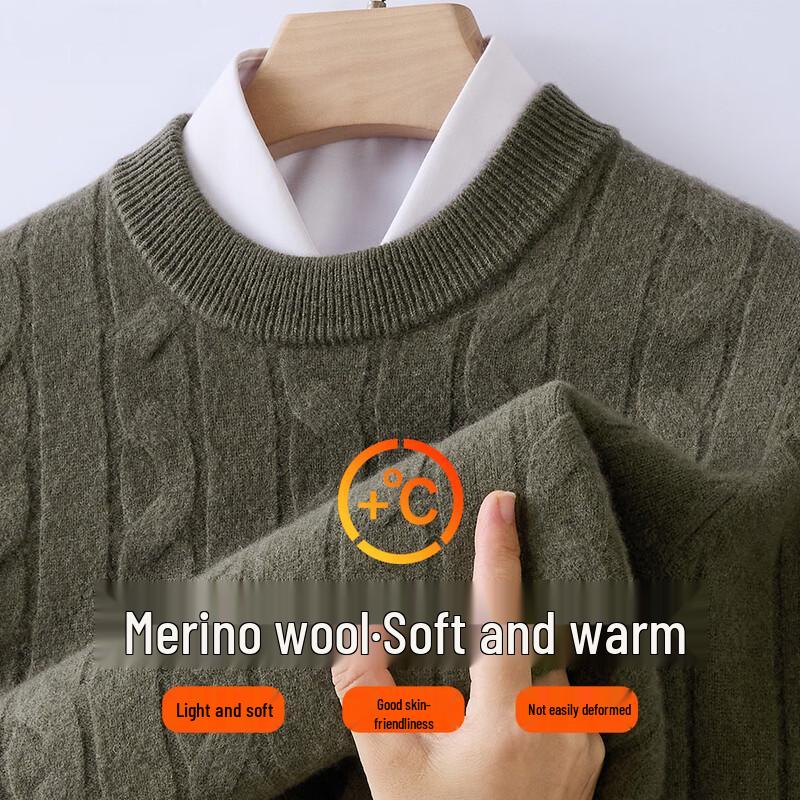 

Golden Chrysanthemum Men s 100% Wool Round Neck Cable Knit Sweater 3XL