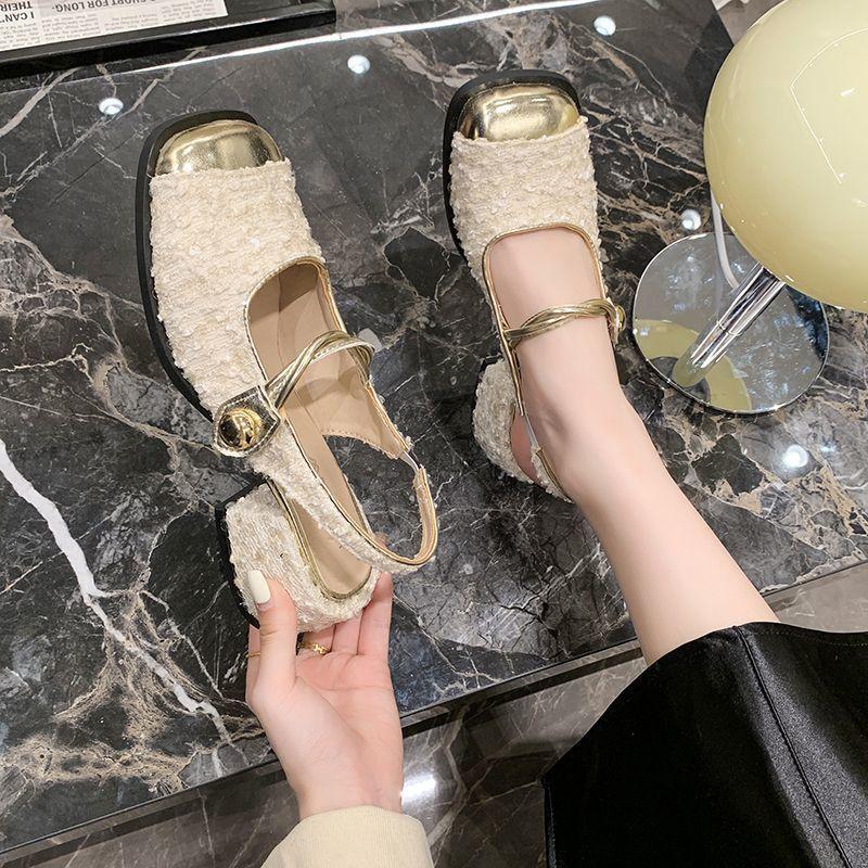 Gentle Daughter Feeling! Celebrity Style Bag Head Half Slippers Year Summer Thick Heel Mary Jane Single Shoes