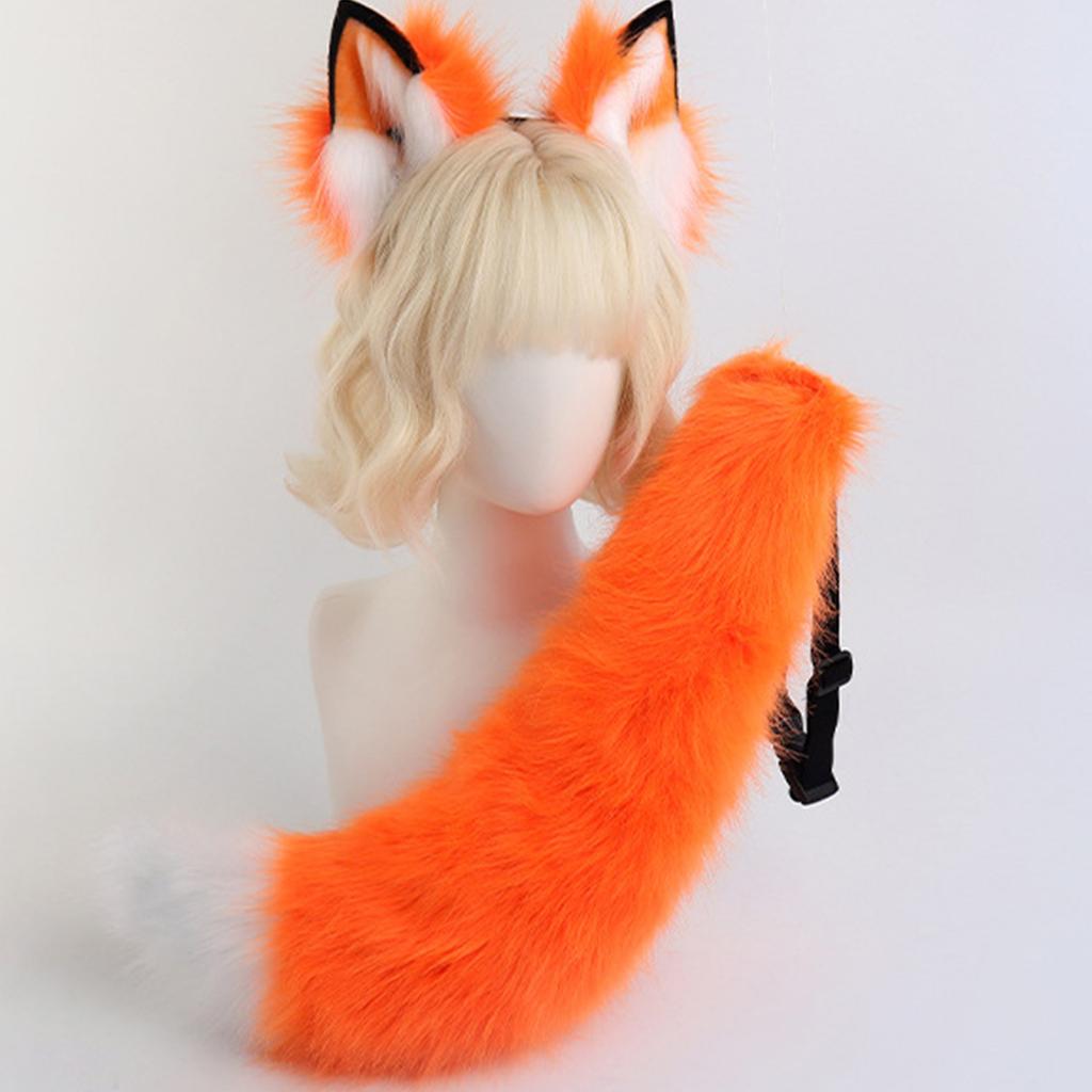 Fuchs Kostüm Zubehör Kunstpelz Fuchs Schwanz und Ohren Stirnband Set Tier Halloween Cosplay Kostüm Damen Herren Geschenke