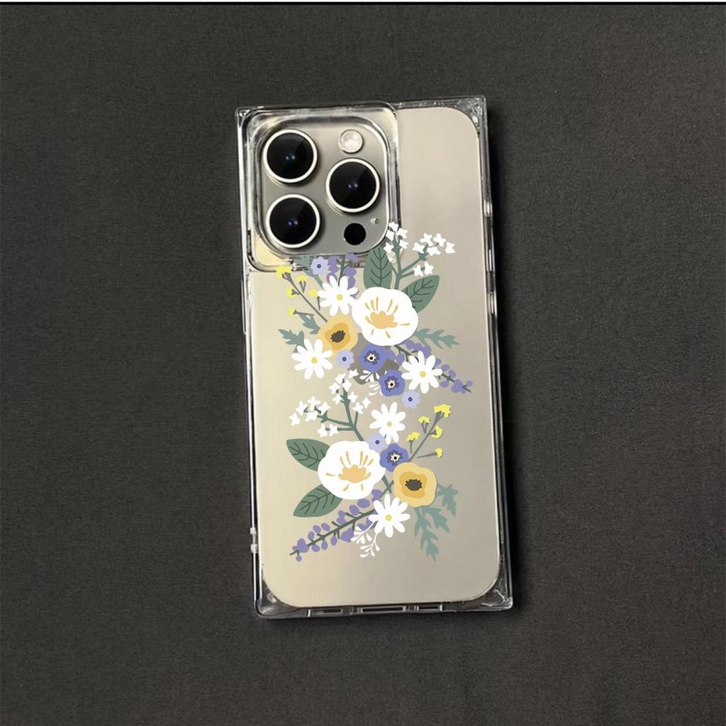 Clear Square Back Tube Case Protection For iPhone 13 11 12 15 Plus 16 ProMax 14 Pro Max Anti-Oxygen,White Daisy Pattern Casing