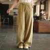 Women Vintage Straight Pants Summer Chinese Style Solid Color Trousers Elastic Waist Pockets Pants