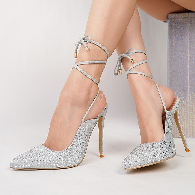 

Туфли на ремешке, новые летние туфли на высоком каблуке с острым носком, универсальные, полностью украшенные стразами, с сумкой на носке, женские сандалии 41 серебряный